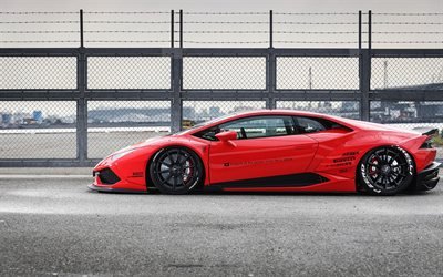Lamborghini Huracan, low rider, 2017 cars, tuning, supercars, red Huracan, Lamborghini