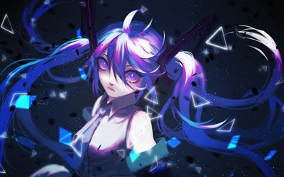 Hatsune Miku, abstrakt konst, bokeh, manga, natt, Vocaloid