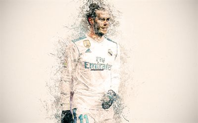 Gareth Bale, 4k, futbolista Gal&#233;s, retrato, arte, la cara, el Real Madrid, el arte de la pintura, salpicaduras de pintura, LaLiga, Espa&#241;a, f&#250;tbol