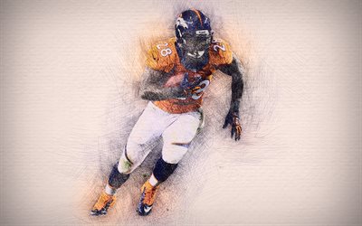 Montee Ball, 4k, œuvres d&#39;art, de football am&#233;ricain, les Broncos de Denver, de la NFL, dessin Montee Ball, la Ligue Nationale de Football