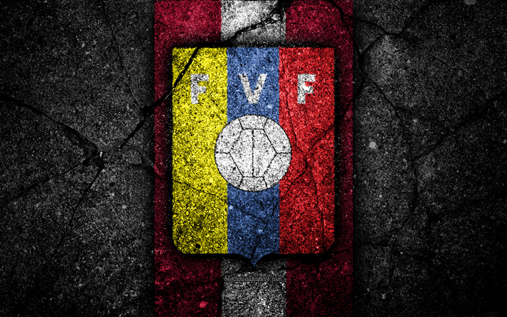 Venezuelas fotboll, 4k, emblem, grunge, Nordamerika, asfalt konsistens, fotboll, Venezuela, logotyp, South American national team, svart sten, Venezuela landslaget