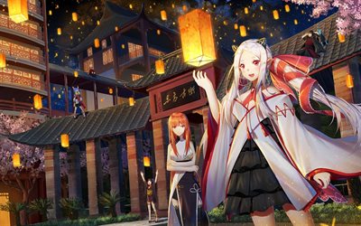 Forever 7th Capital, Japanese anime game, female characters, evening, Japanese city