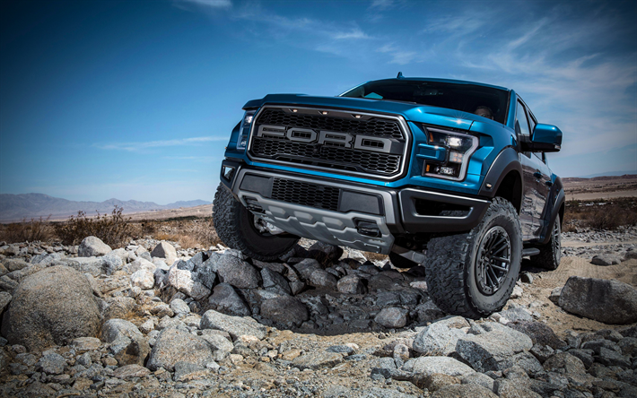 Ford F-150 Raptor SuperCrew, 4k, offroad, 2018 auto, deserto, blu F-150 Raptor, Ford