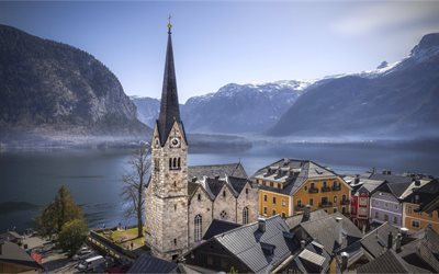 Hallstatt, Austria, mountain landscape, Alps, chapel, Lake Hallstatt