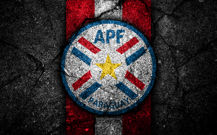 Paraguaylı futbol takımı, 4k, amblem, grunge, Kuzey Amerika, asfalt doku, futbol, Paraguay, logo, G&#252;ney Amerika milli takımları, siyah taş, Paraguay Milli Futbol Takımı