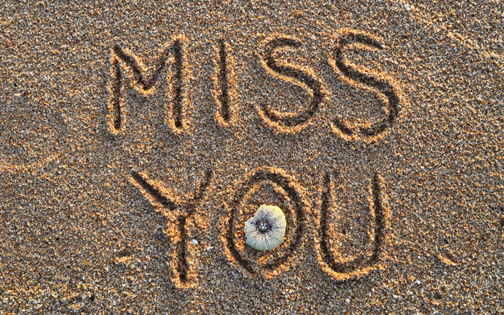 I miss you concepts, words on the sand, evening, sunset, mood, I miss the sea, summer