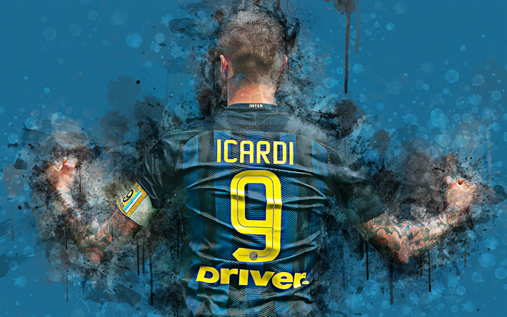 Mauro Icardi, 4k, grunge stil, Argentinsk fotbollsspelare, Inter Milan, m&#229;la konst, f&#228;rg st&#228;nk, Internationella FC, Serie A, kreativ konst, T-shirt, Italien
