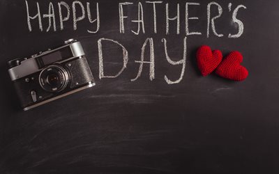 Happy Fathers Day, gray background, congratulation, old camera, June 17, 2018, USA