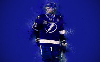 Boya, Tampa Bay Lightning, mavi grunge arka plan Steven Stamkos, 4k, Kanadalı hokey oyuncusu, forvet, NHL, boya, art, grunge, sı&#231;raması, ABD Ulusal Hokey Ligi, hokey