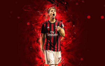 Manuel Locatelli, 4k, soyut sanat, AC Milan, futbol, Şampiyonlar Ligi, Locatelli, futbolcular, neon ışıkları, Milan FC, yaratıcı