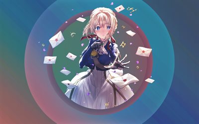 Violet Evergarden, letters, minimal, anime characters, manga