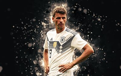 4k, Thomas Muller, arte astratta, la Germania, Squadra Nazionale, fan art, Muller, calcio, calciatori, luci al neon, nazionale di calcio tedesca