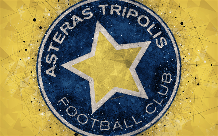 Asteras Tripoli FC, 4k, logo, arte geom&#233;trica, azul resumo de plano de fundo, Grego futebol clube, emblema, Super Liga Da Gr&#233;cia, arte criativa, Tripolis, Gr&#233;cia, futebol