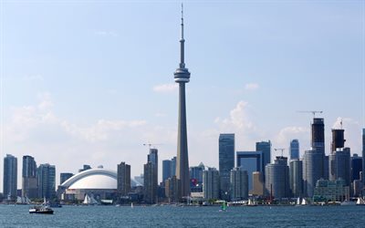 Toronto, CN Kulesi, metropolis, yaz, skyline, şehir, Ontario, Kanada