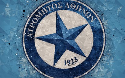 Atromitos FC, 4k, ロゴ, 幾何学的な美術, 青抽象的背景, ギリシャのサッカークラブ, エンブレム, スーパーリーグのギリシャ, 【クリエイティブ-アート, Peristerion, ギリシャ, サッカー