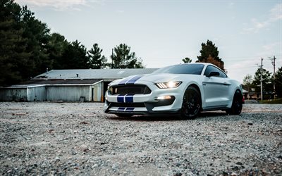 Ford, Mustang, 2018, gray sports coupe, tuning, evening, sunset, American sports cars