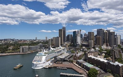 Sydney, kaupunkikuva, port, loistoristeilij&#228; liner, kes&#228;ll&#228;, Australia