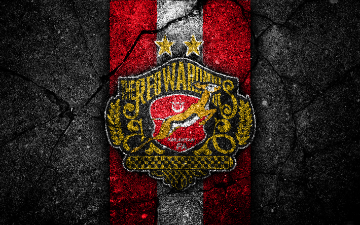 Kelantan FC, 4k, logo, Malaysia Super League, football, soccer, black stone, Malaysia, Kelantan, asphalt texture, football club, FC Kelantan
