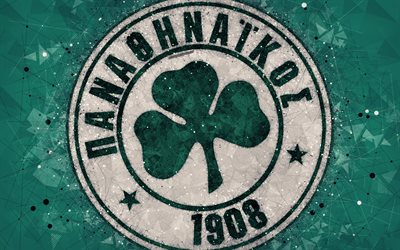 Panathinaikos FC, 4k, logo, geometrik sanat, yeşil soyut arka plan, Yunan Futbol Kul&#252;b&#252; amblemi, S&#252;per Lig Yunanistan, yaratıcı sanat, Atina, Yunanistan, futbol