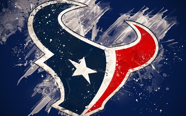 Houston Texans, 4k, logo, grunge arte, Time de futebol americano, emblema, fundo azul, a arte de pintura, NFL, Houston, Texas, EUA, A Liga Nacional De Futebol, arte criativa