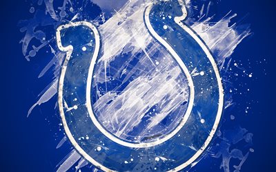 Indianapolis Colts, 4k, logo, grunge arte, Time de futebol americano, emblema, fundo azul, a arte de pintura, NFL, Indianapolis, Indiana, EUA, A Liga Nacional De Futebol, arte criativa