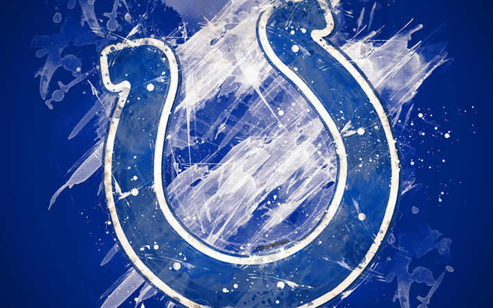 Indianapolis Colts, 4k, logo, grunge art, American football team, emblem, blue background, paint art, NFL, Indianapolis, Indiana, USA, National Football League, creative art