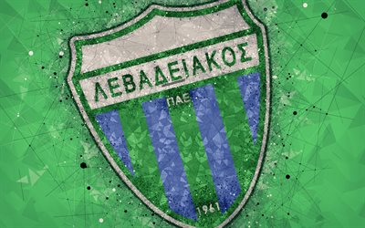 Levadiakos FC, 4k, logo, geometric art, green abstract background, Greek football club, emblem, Super League Greece, creative art, Levadia, Greece, football