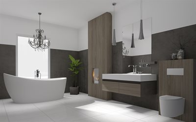 elegante casa de banho interior, cinza design elegante, interior moderno, projecto