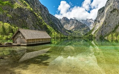 Lake Obersee, Bavaria, german landmarks, National Park Berchtesgaden, mountains, Germany, Europe
