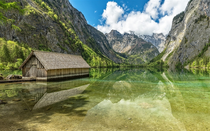 Lago Obersee, Bavaria, tedesco punti di riferimento, il Parco Nazionale di Berchtesgaden, montagne, Germania, Europa