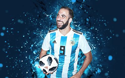 4k, Gonzalo Higuain, abstrakti taide, Argentiinan Maajoukkueen, fan art, Higuain, jalkapallo t&#228;hte&#228;, jalkapallo, jalkapalloilijat, neon valot, Argentiinan jalkapallo joukkue