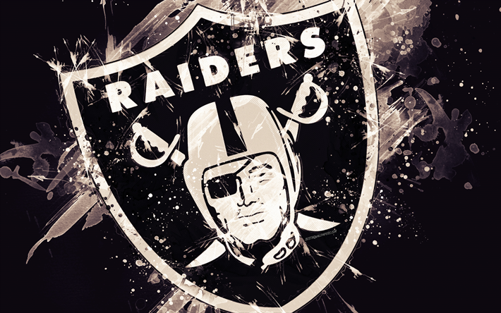 Raiders d&#39;Oakland, 4k, logo, grunge de l&#39;art, de l&#39;&#233;quipe de football Am&#233;ricain, embl&#232;me, fond noir, peinture d&#39;art, de la NFL, Oakland, Californie, &#233;tats-unis, la Ligue Nationale de Football, art cr&#233;atif