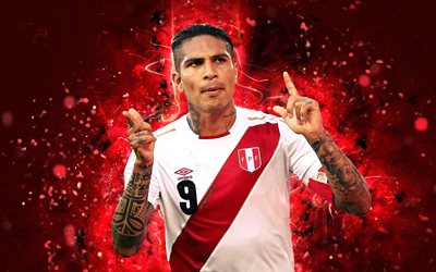 Paolo Guerrero, 4k, abstract art, Peru National Team, fan art, Guerrero, soccer, footballers, neon lights, Peruvian football team