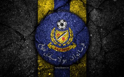 Pahang FC, 4k, logo, Malaysia Super League, football, soccer, black stone, Malaysia, Pahang, asphalt texture, football club, FC Pahang