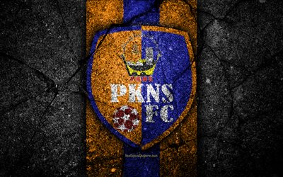 PKNS FC, 4k, ロゴ, マレーシアのスーパーリーグ, サッカー, 黒石, マレーシア, PKNS, アスファルトの質感, サッカークラブ, FC PKNS