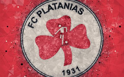 Platanias FC, 4k, logo, geometrinen taide, punainen abstrakti tausta, Kreikan football club, tunnus, Super League Kreikan, creative art, Platanias, Kreikka, jalkapallo