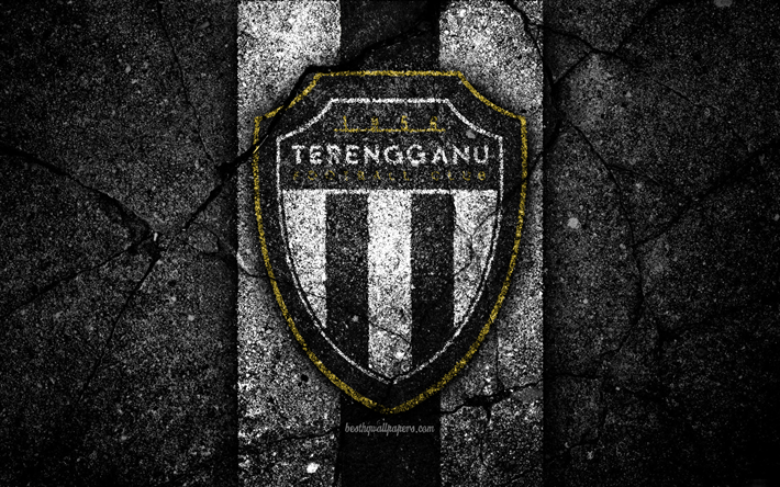 Terengganu FC, 4k, logo, Mal&#225;sia Super Liga, futebol, pedra preta, Mal&#225;sia, Terengganu, a textura do asfalto, clube de futebol, FC Terengganu