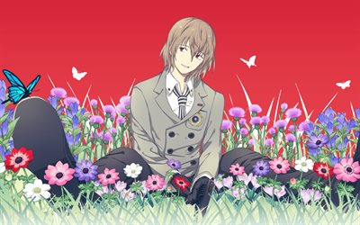 Goro Akechi, flowers, Megami Tensei, manga, Persona 5
