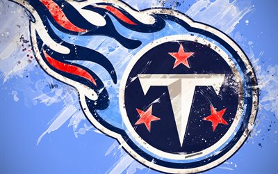 Tennessee Titans, 4k, logo, grunge art, Amerikkalainen jalkapallo joukkue, tunnus, sininen tausta, paint taidetta, NFL, Nashville, Tennessee, USA, National Football League, creative art