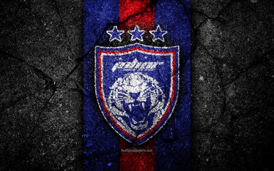 Johor Darul Tazim FC, 4k, le logo, la Malaisie Super League, le football, le soccer, la pierre noire, la Malaisie, Johor Darul Tazim, Johor DT, la texture de l&#39;asphalte, club de football, FC Johor Darul Tazim