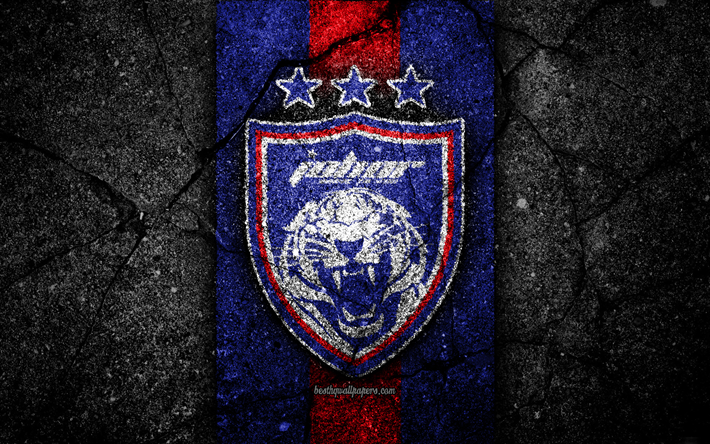 Johor Darul Tazim FC, 4k, logo, Malaysia Super League, football, soccer, black stone, Malaysia, Johor Darul Tazim, Johor DT, asphalt texture, football club, FC Johor Darul Tazim