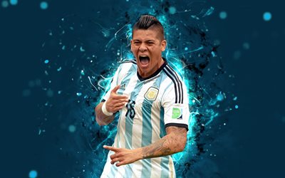 4k, Marcos Rojo, abstrakti taide, Argentiinan Maajoukkueen, fan art, Punainen, jalkapallo t&#228;hte&#228;, jalkapallo, jalkapalloilijat, neon valot, Argentiinan jalkapallo joukkue