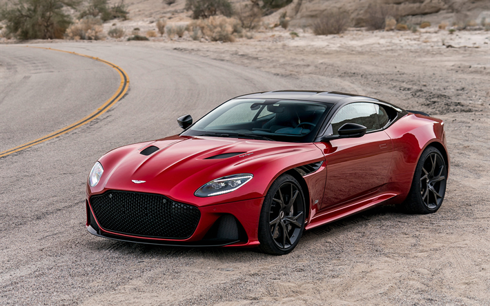 Aston Martin DBS Superleggera, 2019, red supercar, luxury red coupe, front view, exterior, new red DBS, British sports cars, Aston Martin