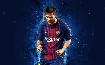 Lionel Messi, 4k, el arte abstracto, el f&#250;tbol, el Barcelona, La Liga espa&#241;ola, Messi, el Bar&#231;a, Leo Messi, los futbolistas, las luces de ne&#243;n, el FC Barcelona, LaLiga