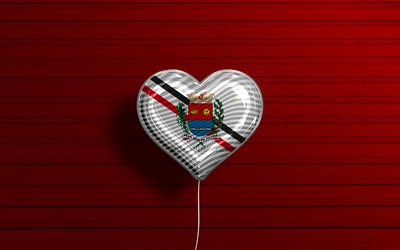 I Love Araras, 4k, realistic balloons, red wooden background, Day of Araras, brazilian cities, flag of Araras, Brazil, balloon with flag, cities of Brazil, Araras flag, Araras