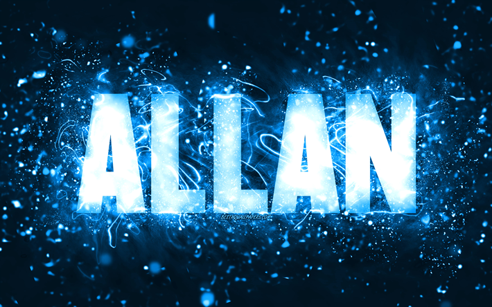 Download wallpapers Happy Birthday Allan, 4k, blue neon lights, Allan ...