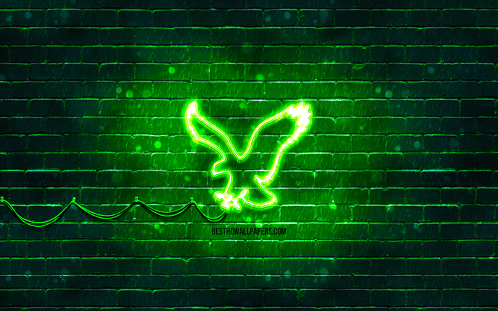 american eagle outfitters yeşil logo, 4k, yeşil brickwall, american eagle outfitters logo, markalar, american eagle outfitters neon logo, american eagle outfitters