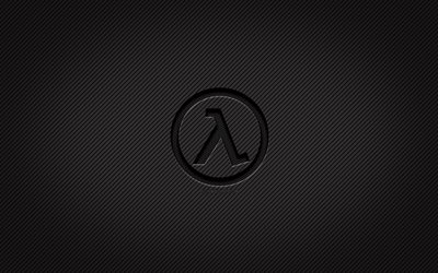 Half-Life carbon logo, 4k, grunge art, carbon background, creative, Half-Life black logo, games brands, Half-Life logo, Half-Life