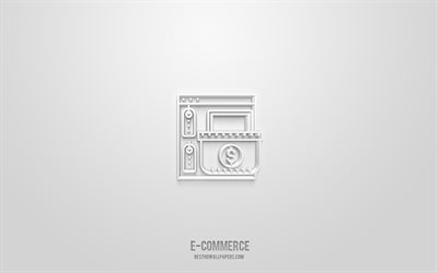 رمز 3d التجارة الإلكترونية, خلفية بيضاء, رموز ثلاثية الأبعاد, التجارة الإلكترونية, أيقونات التسوق, أيقونات ثلاثية الأبعاد, علامة التجارة الإلكترونية, التسوق أيقونات 3d