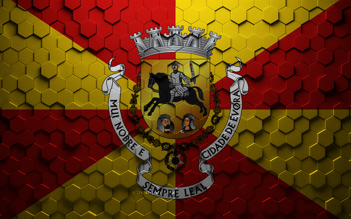 Flag of Evora, honeycomb art, Evora hexagons flag, Evora 3d hexagons art, Evora flag